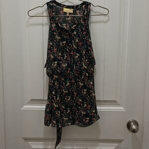 Princess‎ Vera Wang Sleeveless Floral Chiffon Top Black Overlay Sash Size M
